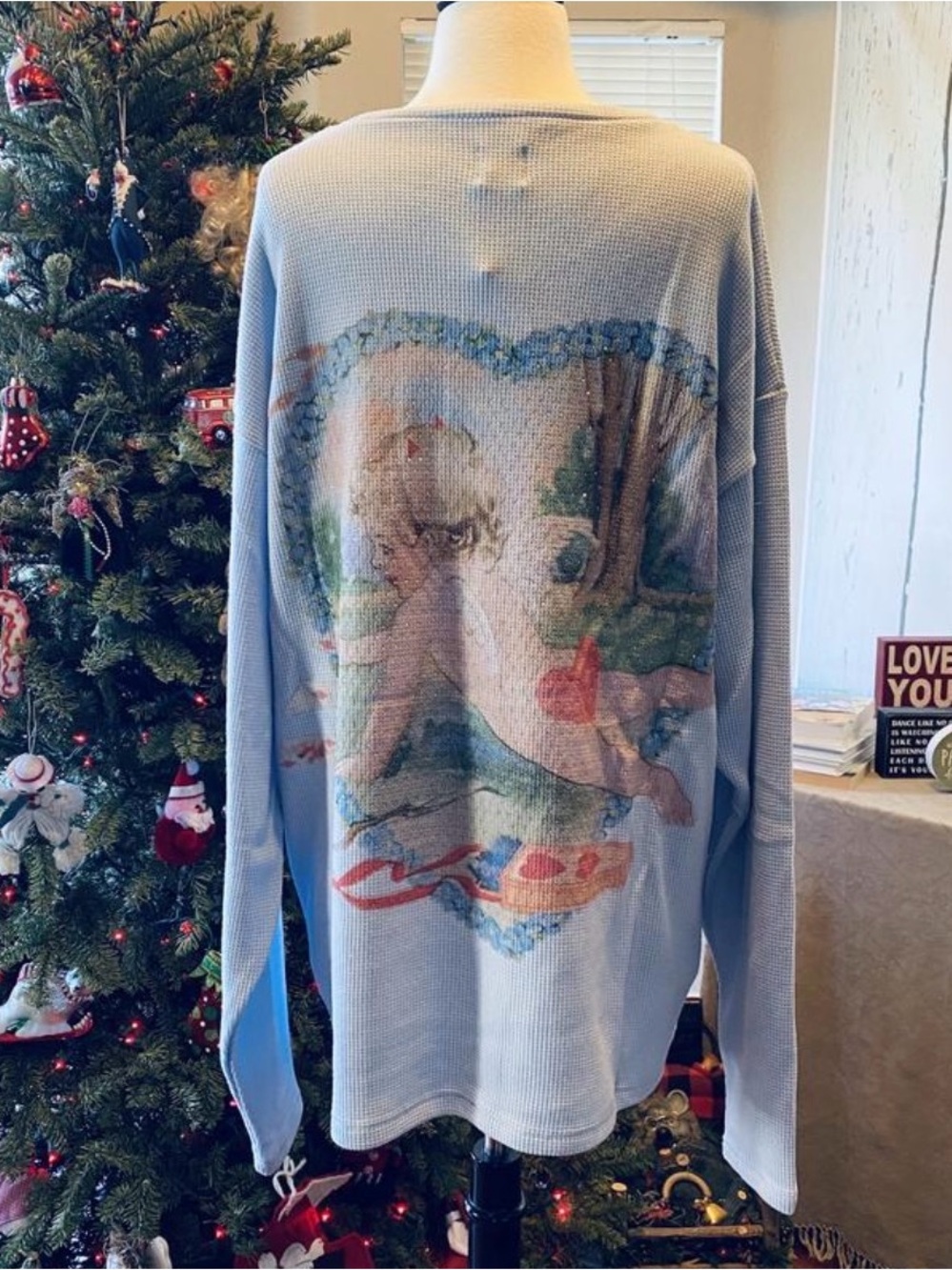 Boys Lie Light Blue Crystal Embellished Long Sleeve Thermal Tee New with Tags